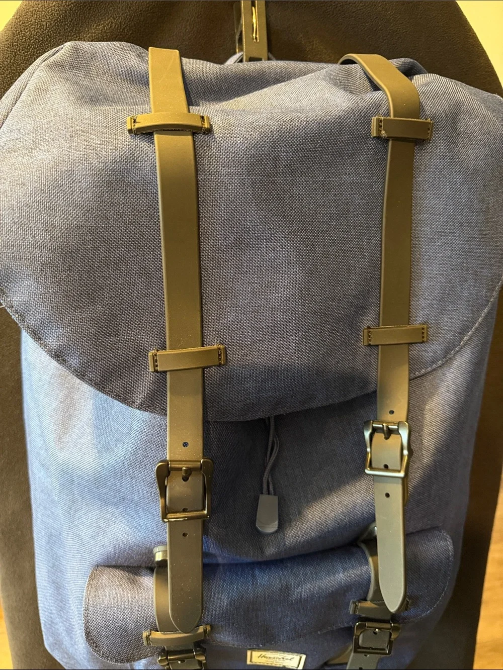 Herschel Supply Company Blue Canvas Backpack with Olive Straps